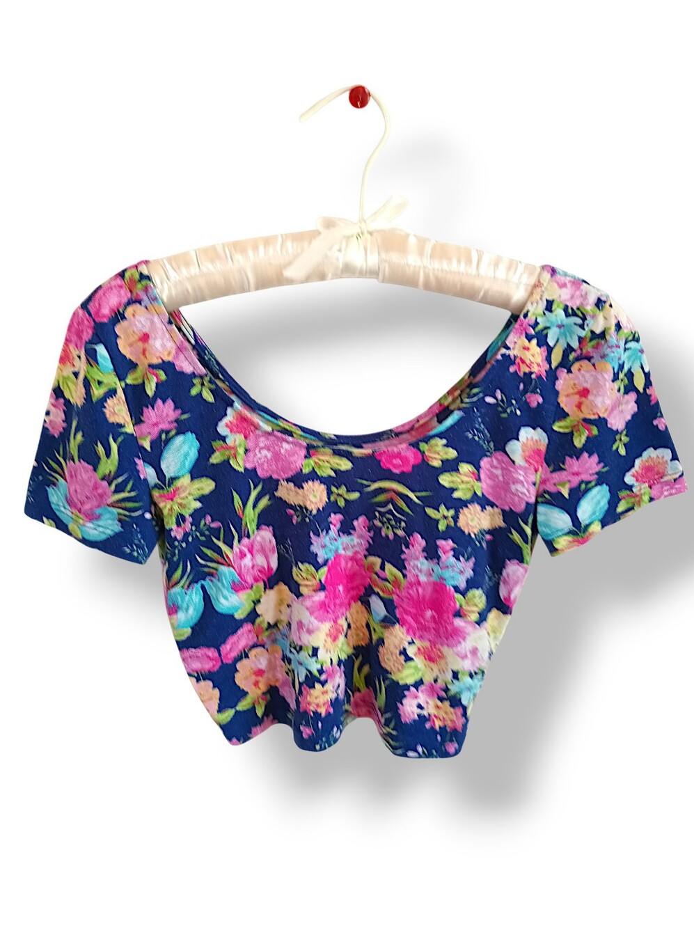 dELiA*s Navy Floral Scoop Crop Top Y2K Tshirt Casual Colorful Summer Fun Cute